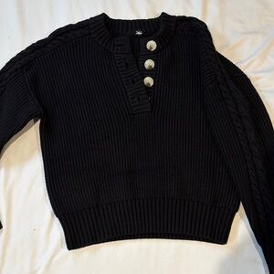Varley Black Ribbed Sweater with Button Detail